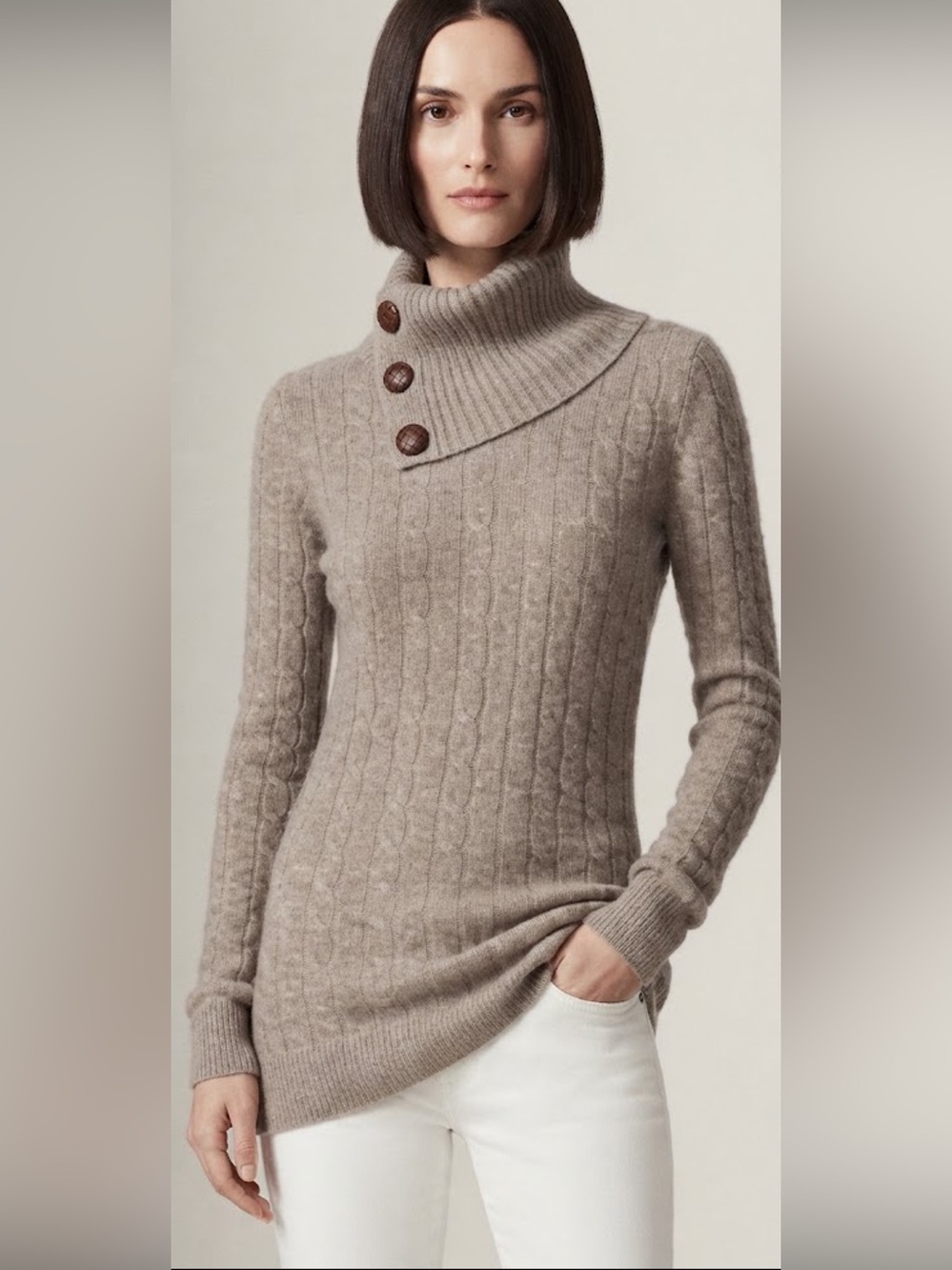 Ralph Lauren Blue Label Wool Cashmere Cable Knit Turtleneck Sweater